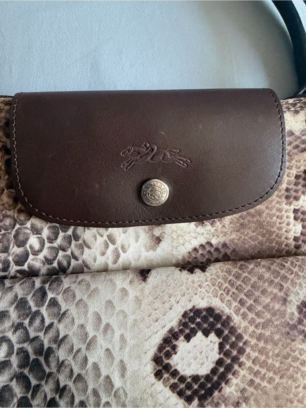 Longchamp Brown & Cream Python-Pattern Tote - Picture 3 of 10